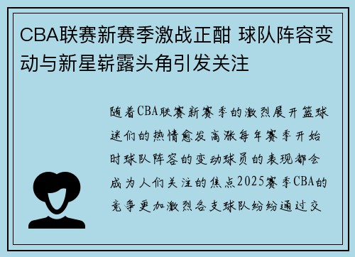 CBA联赛新赛季激战正酣 球队阵容变动与新星崭露头角引发关注